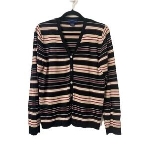 VTG Large STRIPED 100% SILK SWEATER Cardigan BY CHARTER CLUB Long Sleeve